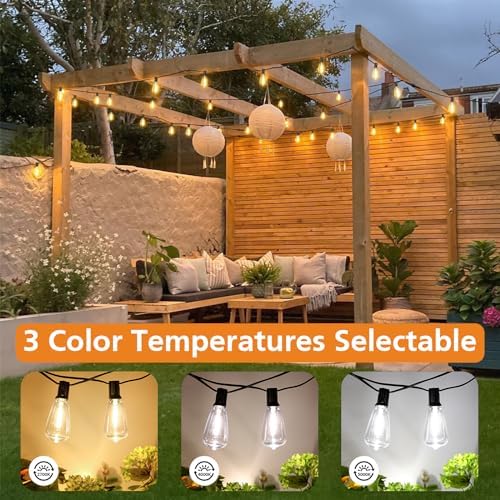 Brightever 100FT 3 Color in 1 LED Outdoor String Lights with Remote, Dimmable Edison Lights for Patio, Model CMPC-O50XA