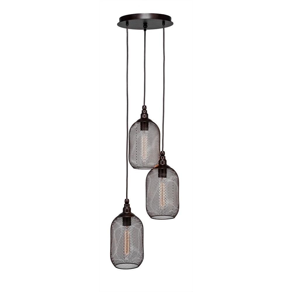 Toltec Lighting 1818-Brz-1804-At9S Plexus 3 Light Multi-Light Mini Pendant With Amber Antique Bulbs, Bronze