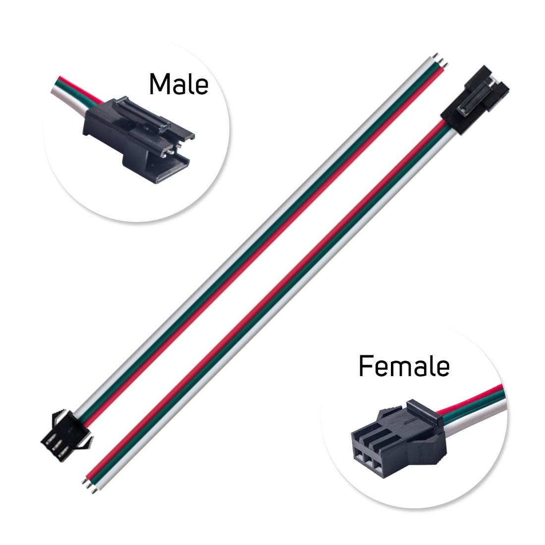 BTF-LIGHTING JST SM 3 Pin Connectors for WS2812B LED Strips, Copper, 15cm, 22AWG, 3PIN-SM