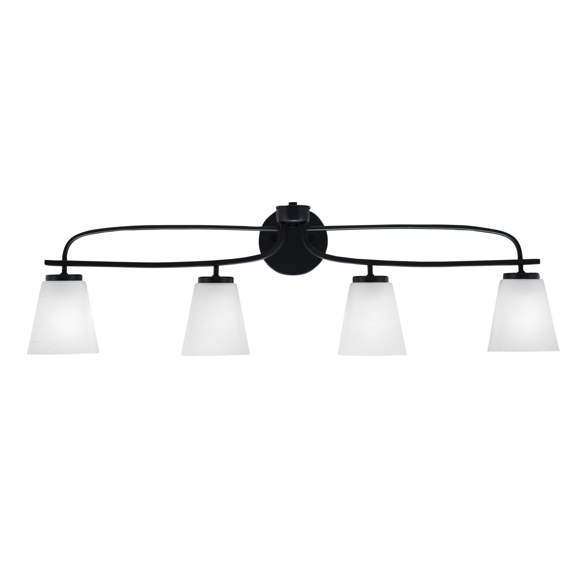 Cavella 4 Light Bath Bar Shown In Matte Black Finish With 4.5" Square White Muslin Glass