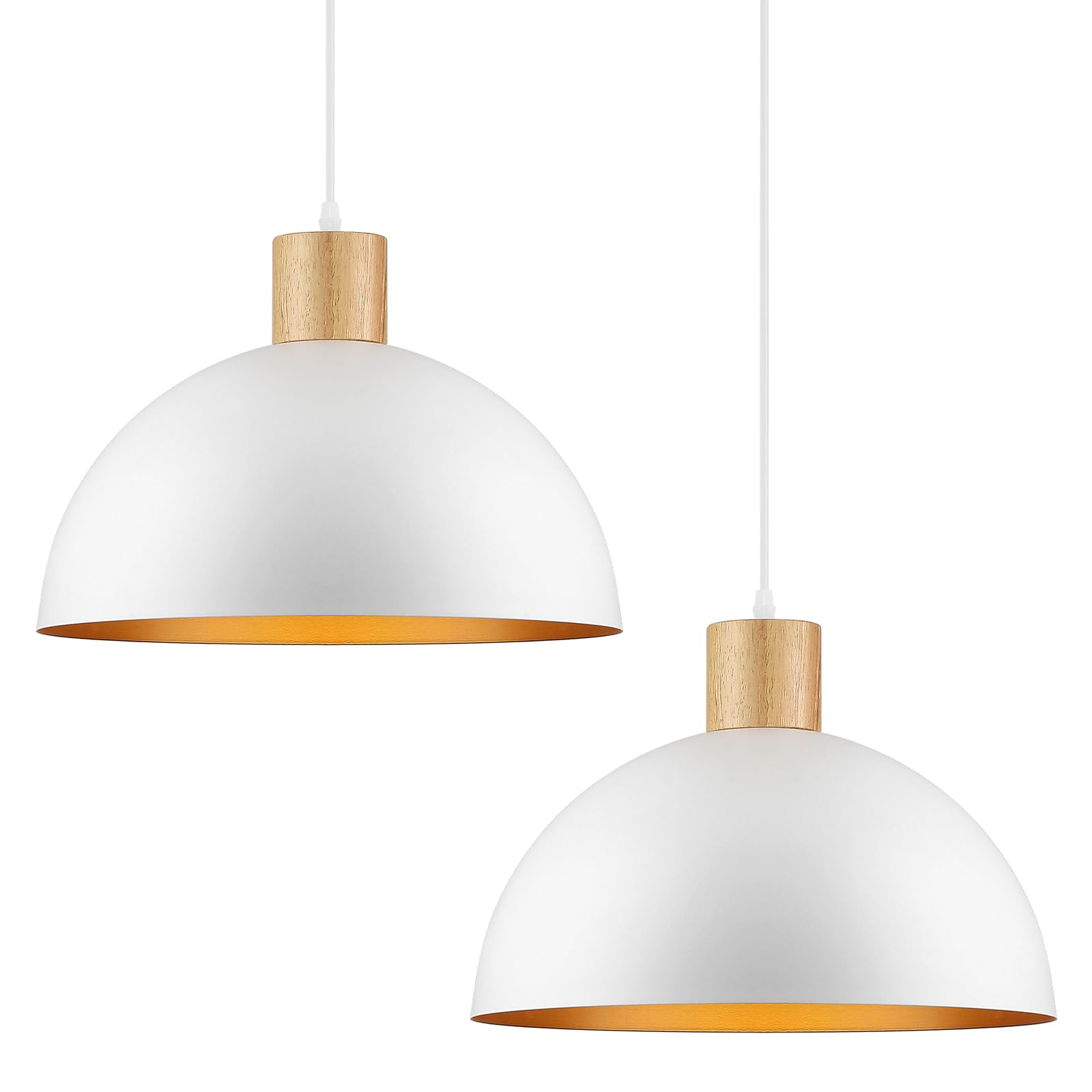 QianZhan 2 Pack Large White Pendant Light  16 Inch Wood Dome Pendant Lights Fixtures Adjustable Modern Ceiling Hanging Lighting  for Kitchen Island Dining Room Farmhouse Restaurant