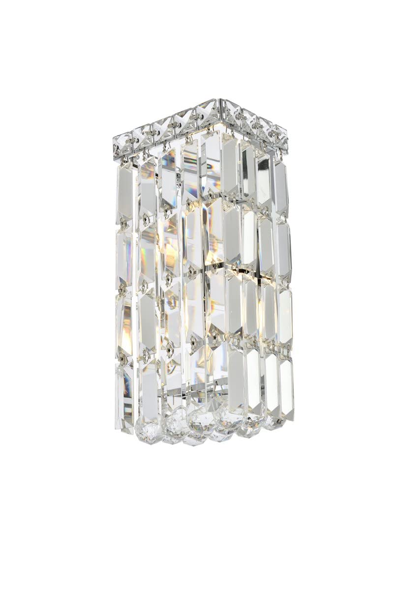 Elegant Lighting 2032W6C/RC 2-Light Crystal Wall Sconce, Chrome Finish, Clear Crystals, 4inL x 6inW x 12inH