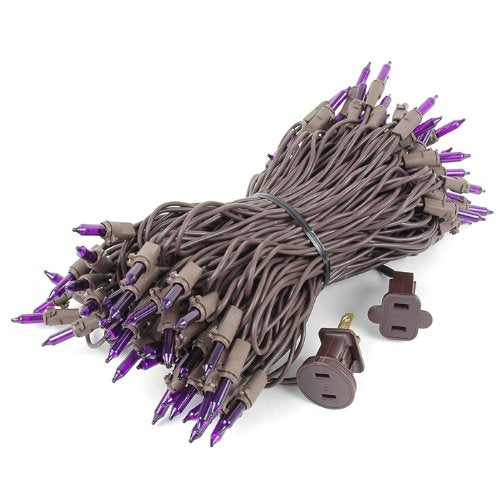 Novelty Lights 50 Feet 100 Bulbs Traditional Incandescent Mini Lights, Purple On Brown Wire With 6 Spacing, Commercial Grade And