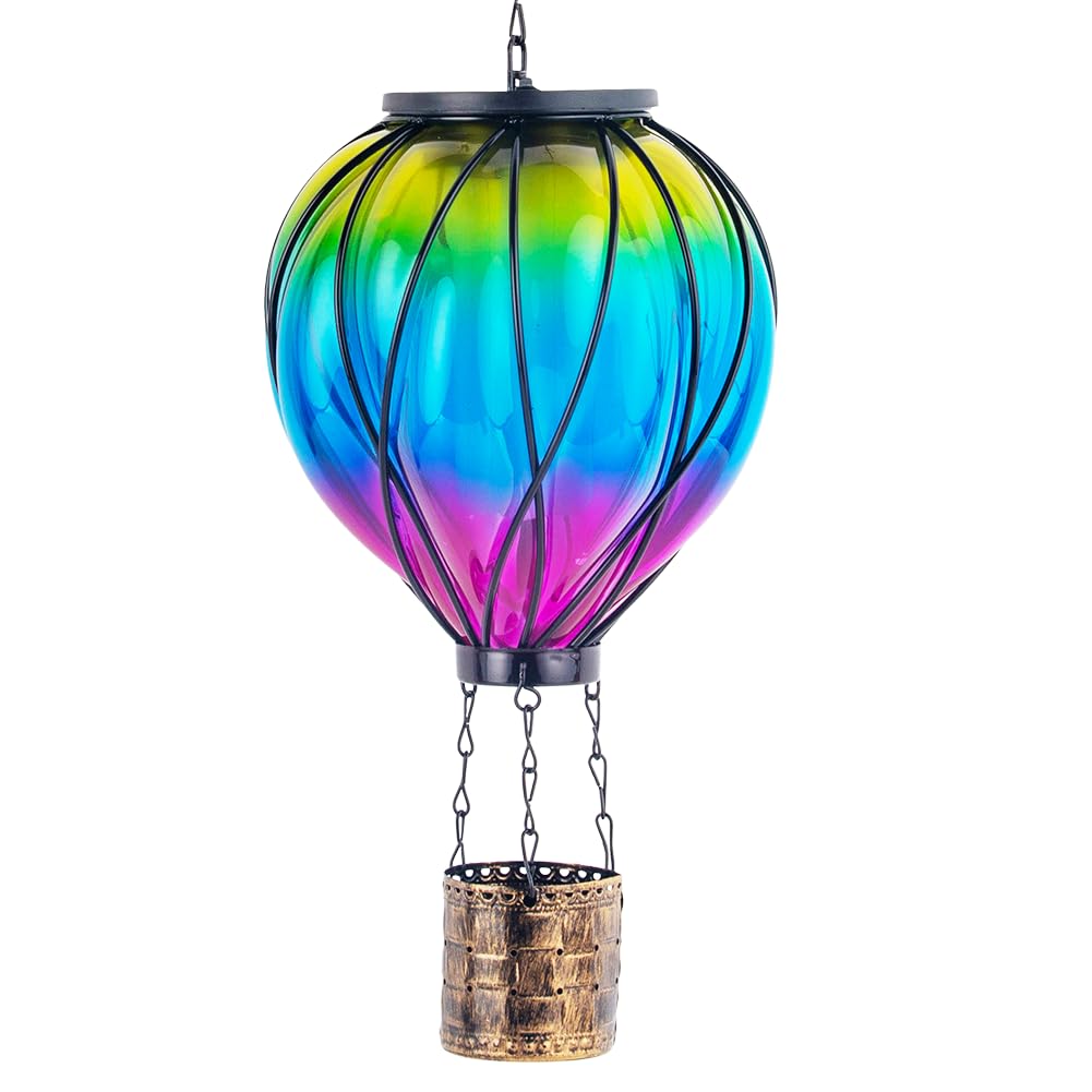 Giole Gradient Color Solar Hot Air Balloon Outdoor Lantern with Flickering Flame Hanging Outdoor Lantern Waterproof Decorative L