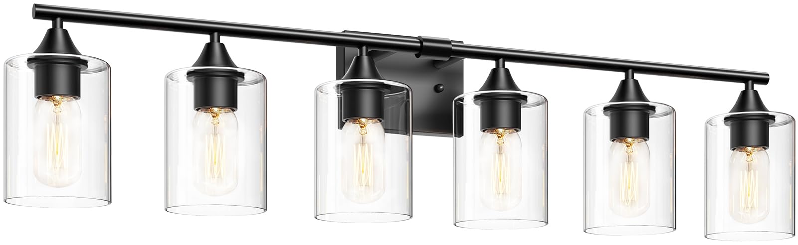 Xpehk Bathroom Vanity Light Fixtures,6-Light Matte Black Bathroom Light,Bathroom Lighting Fixtures Over Mirror With Clear Glass