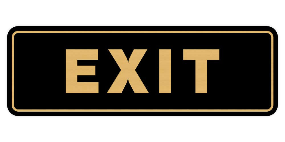 All Quality Standard Exit Wall Or Door Sign | Durable Plastic And Easy Installation | Double-Sided Foam Adhesive Tape- Black/Gold - Medium (1 Pack)