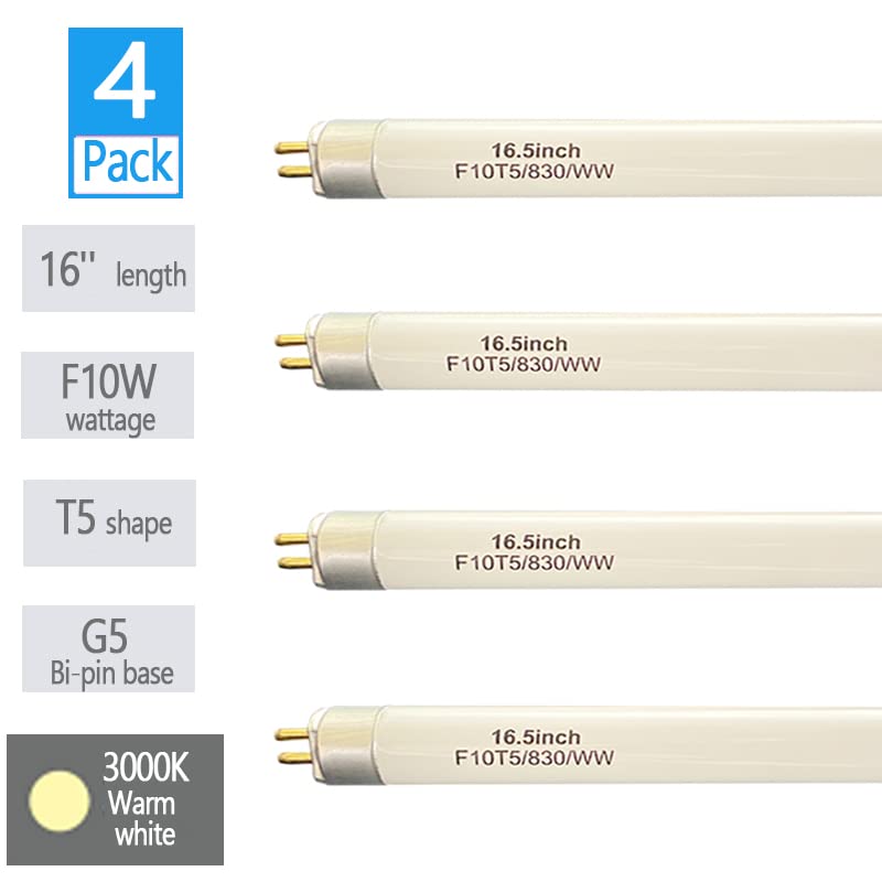 (4 Pack) 16 F10T5/830 Fluorescent Bulb Replacement For Jasco 10W 3000K Warm White Lamp For Under Cabinet, Counter Light Fixtures