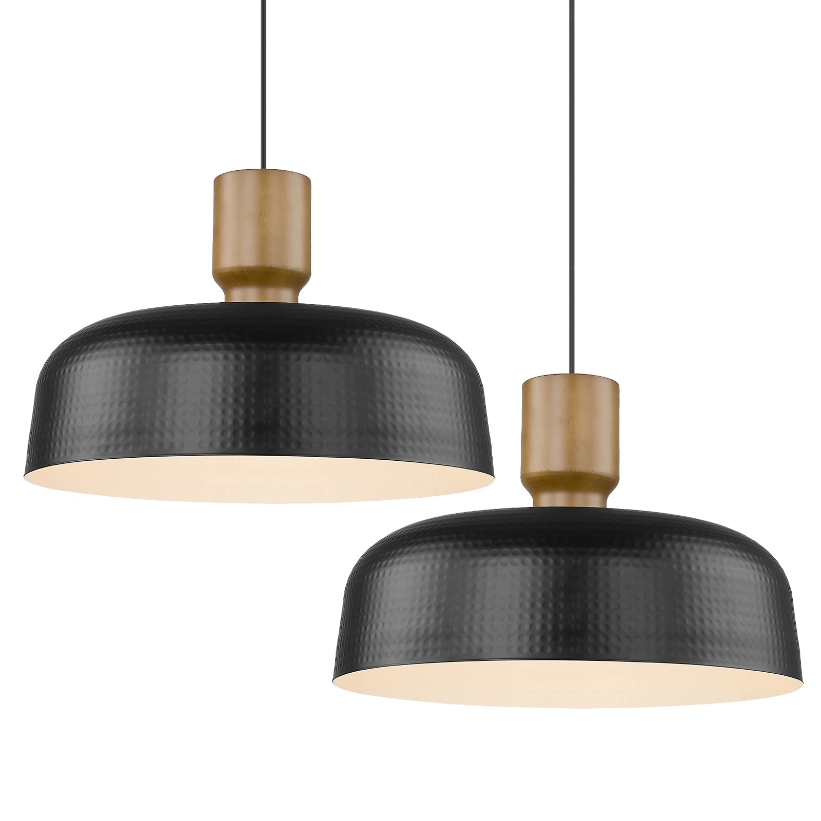 Darkaway Large Industrial Pendant Light Fixtures with Hammered Metal Shade, 2Pack Black 18.1inch Oversized Pendant Lighting for 
