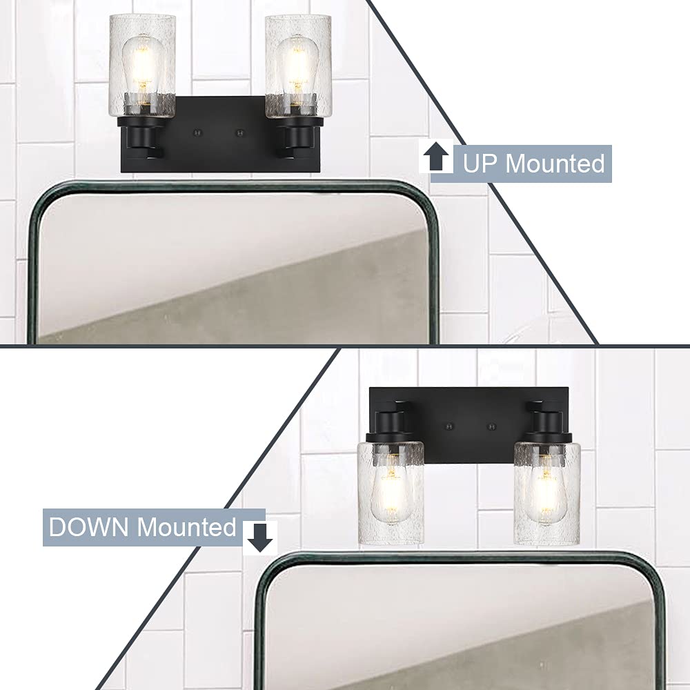 Winshen Vanity Lights 3-Lights Bathroom Light Fixtures Over Mirror In Black Finished, Bath Wall Lighting With Cylinder Seeded Gl