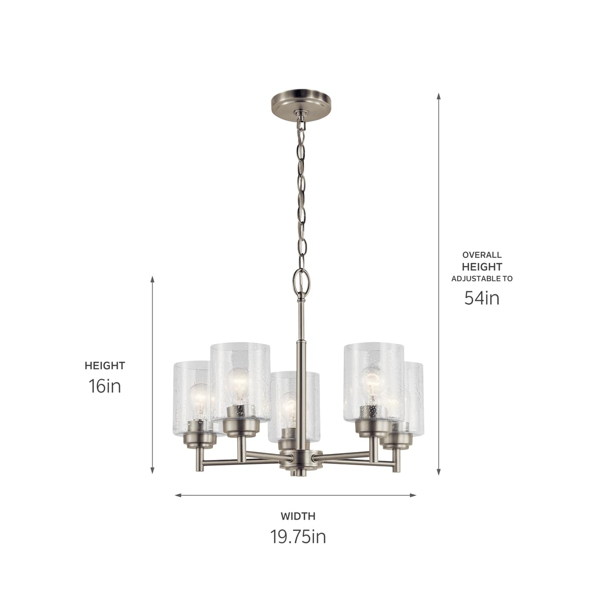 Kichler Winslow 19.75'' Chandelier In Brushed Nickel, 5-Light Chandelier For Dining Room, Living Room, Or Bedroom, Clear Seeded