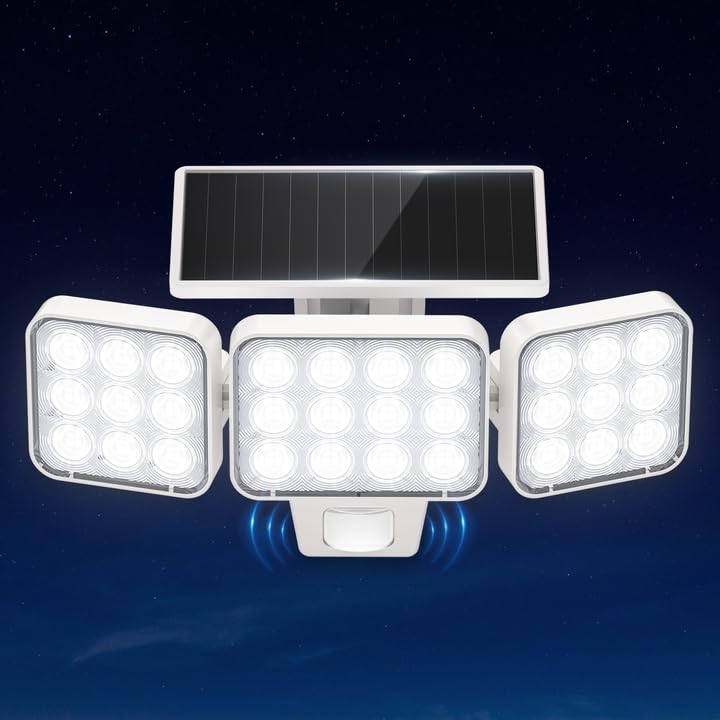 WdtPro Solar Lights Outdoor Motion Sensor  3500LM Bright Solar Flood Lights Outdoor  Adjustable & Upgrade Glass Panel  Wireless LED Solar Powered Security Spot Lights Waterproof for Yard-1Pack  White