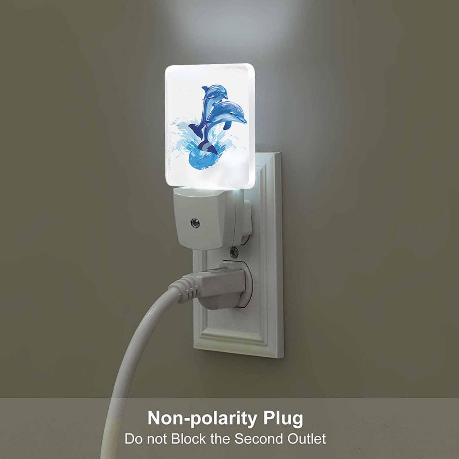 Chrobak LED Night Light, Dolphins Jumping Out of Sea, Energy Efficient Plug-in with Dusk to Dawn Sensor, White, Model WML-Night-Light-231023-137