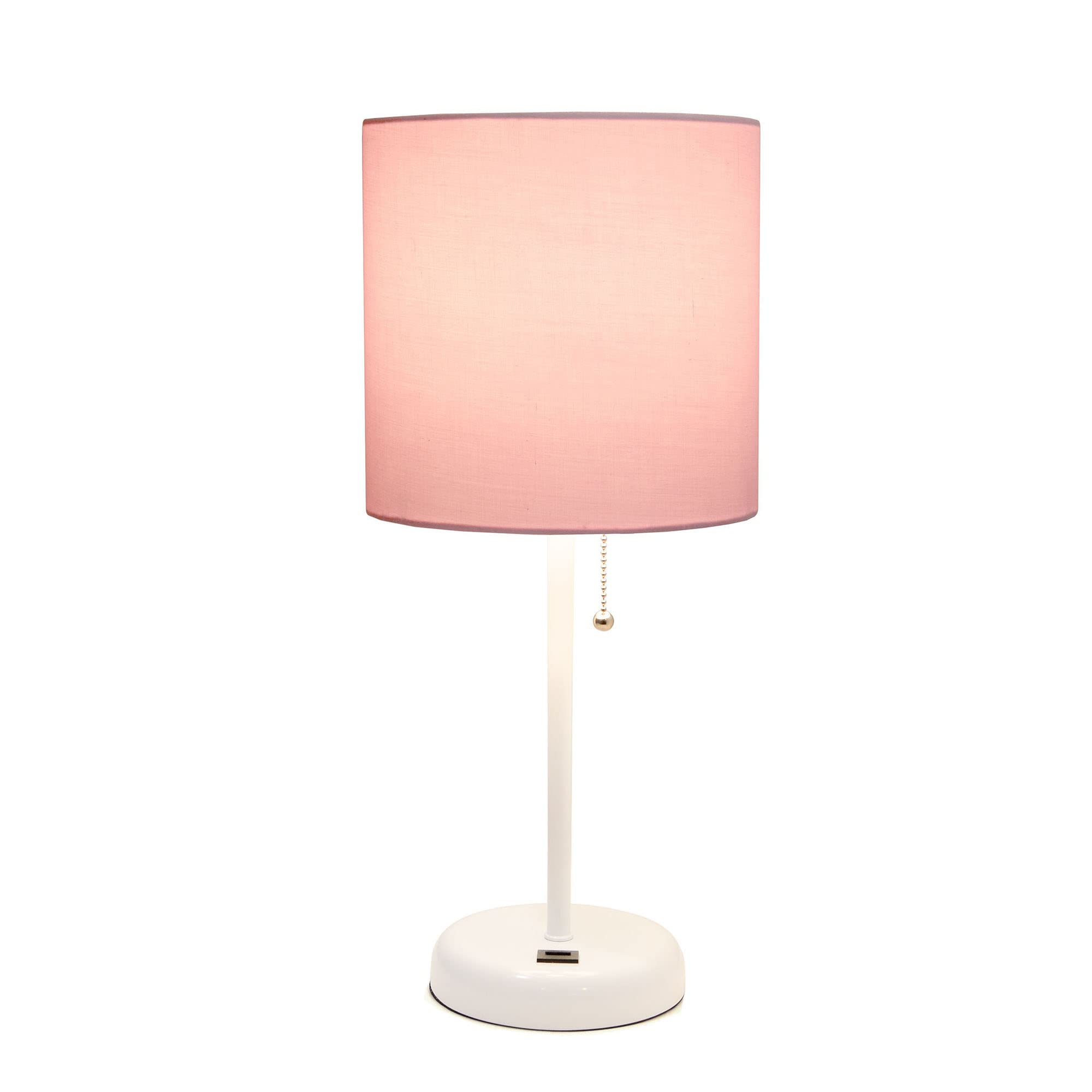 Creekwood Home White Metal Table Lamp With Light Pink Shade & Usb Port, 19.5&quot; Contemporary Design