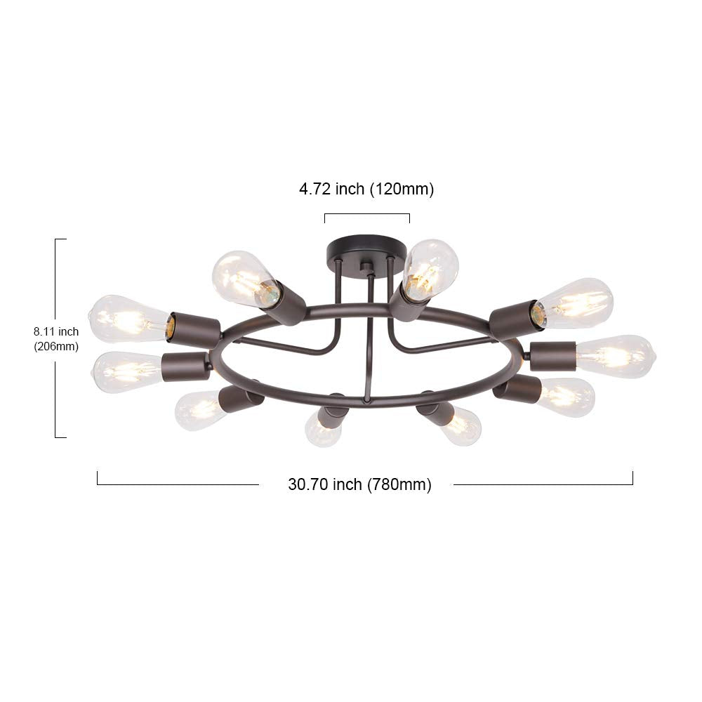 BONLICHT Modern Sputnik Chandelier 10-Light Metal Semi Flush Mount Ceiling Light Fixture Oil-Rubbed Bronze Model 3020-10C-OB