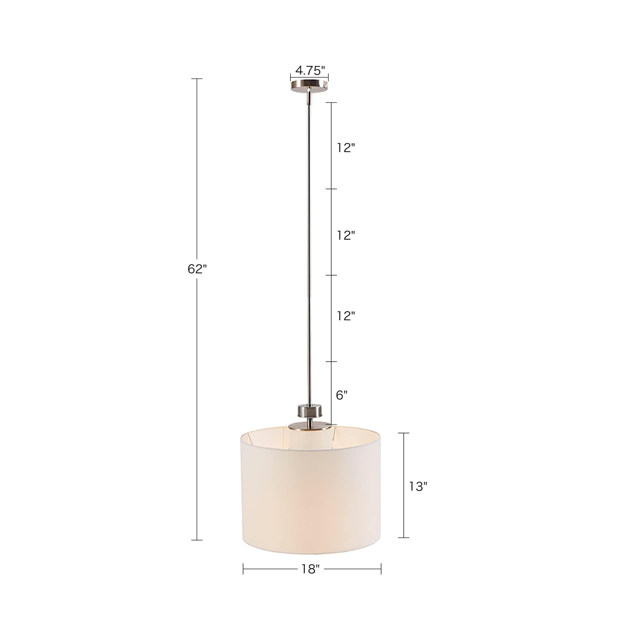 INK+IVY Pendant Light Fixture, White Drum Shade, 18in Dia x 62inH, Plated Silver, Model II151-0105