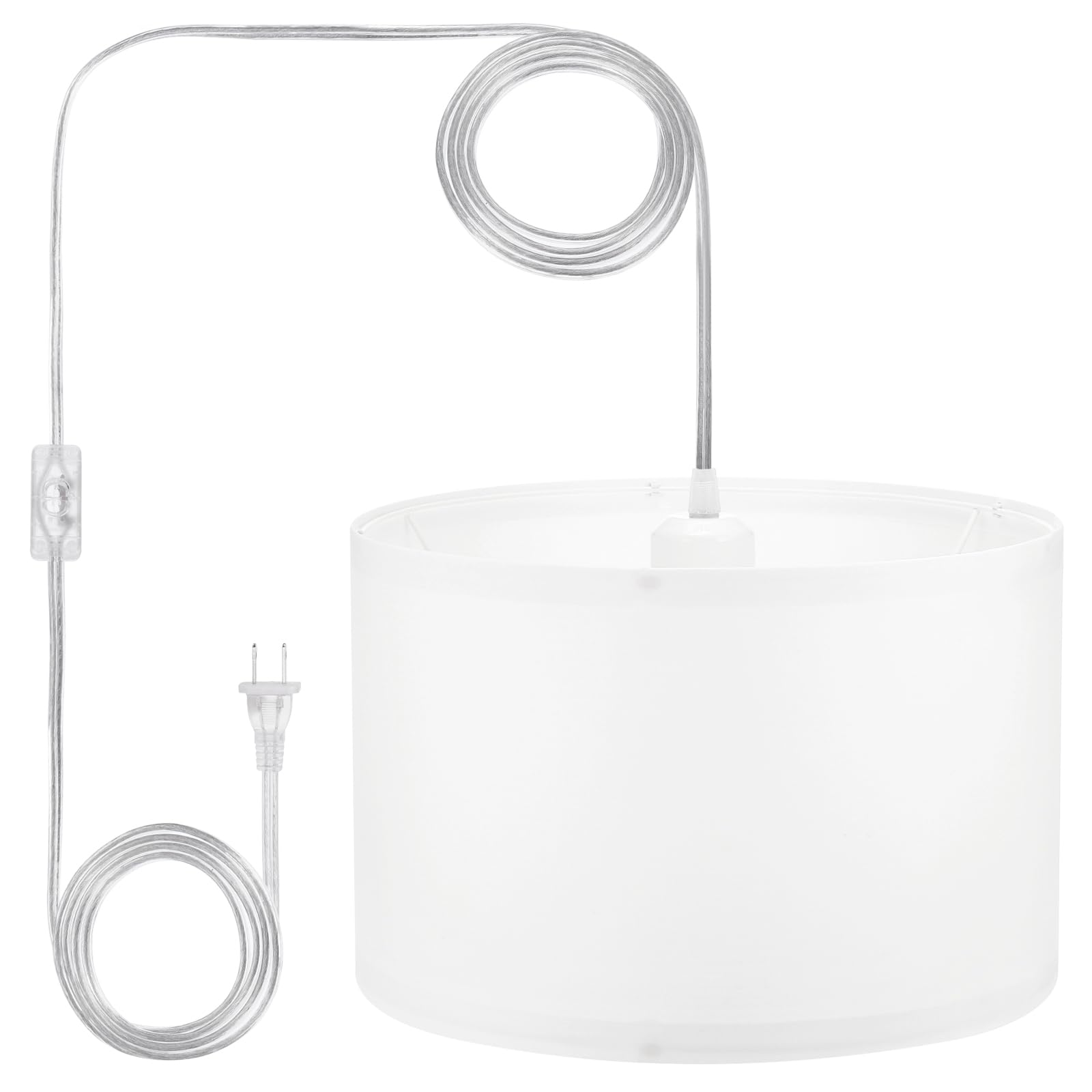 PATIKIL Plug in Pendant Light, Fabric Shade, E26/E27 Socket, 15Ft Rope Cord, White