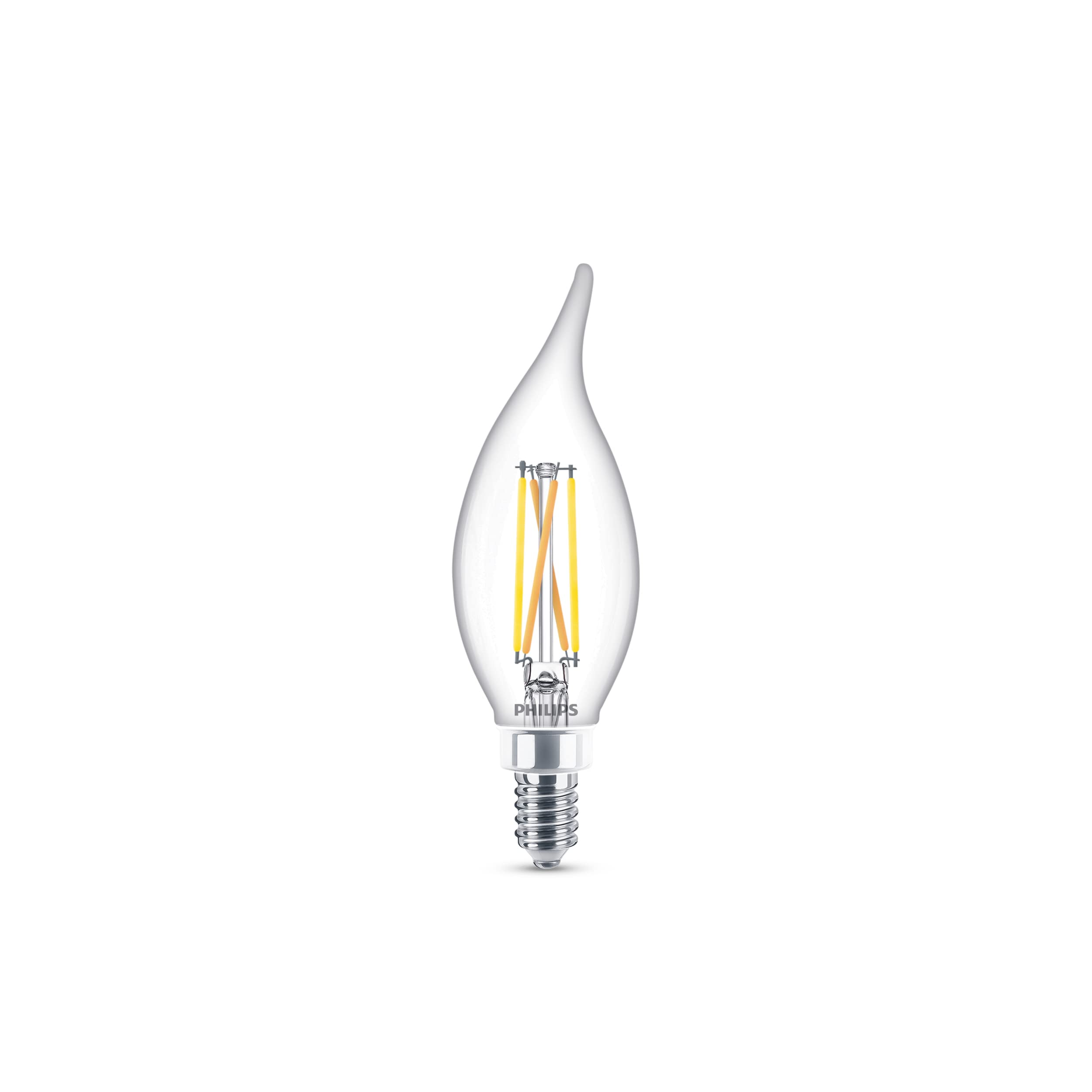 Philips LED BA11 Candelabra Light Bulbs, Soft White 2700K, 500 Lumen, E12 Base, 3 Pack, Glass