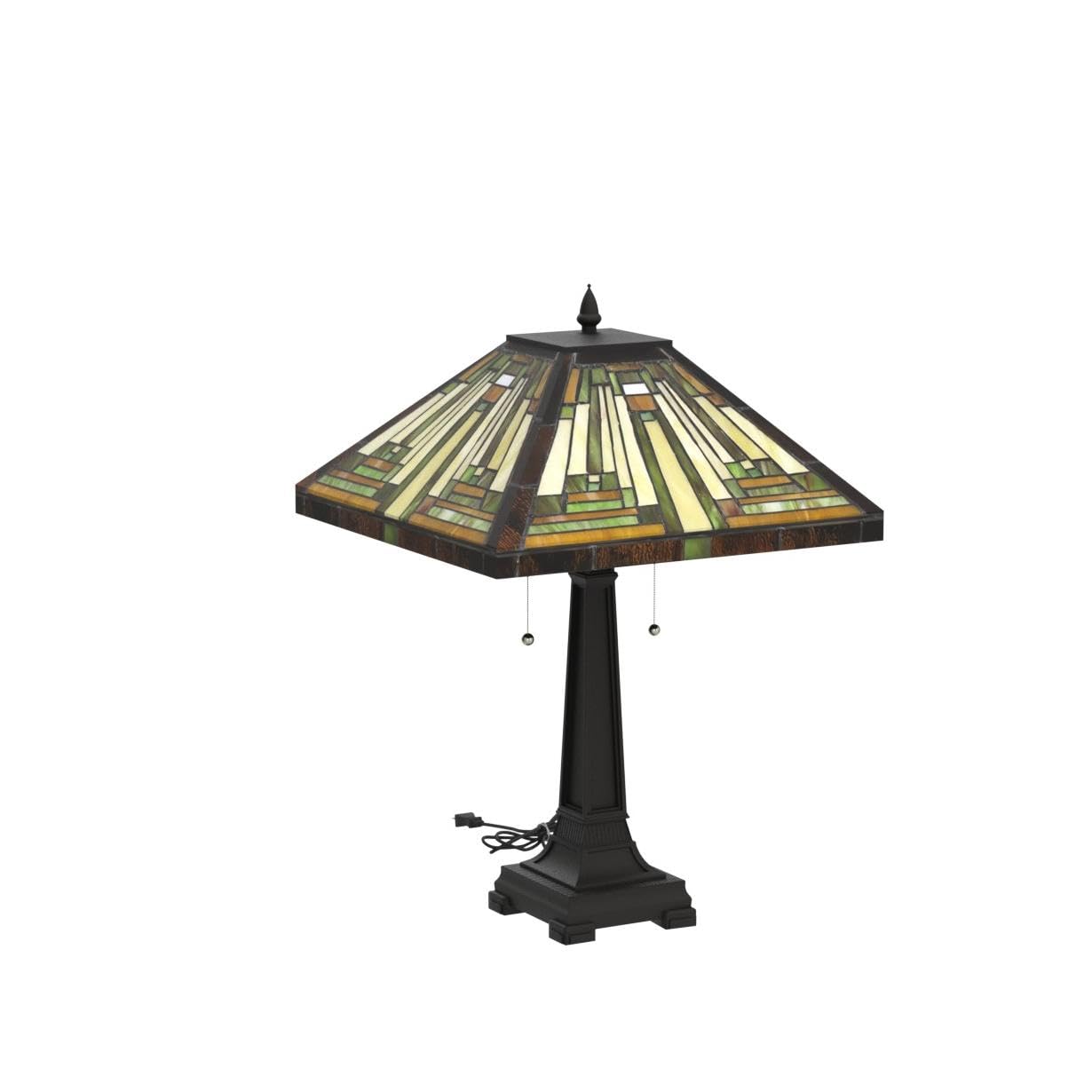 Capulina Large Tiffany Table Lamp 3-Light With Nightlight 16X16X25 Inches Mother-Daughter Vase Mission Green Amber Style Stained Glass Desk Light For Home Living Room Bedroom