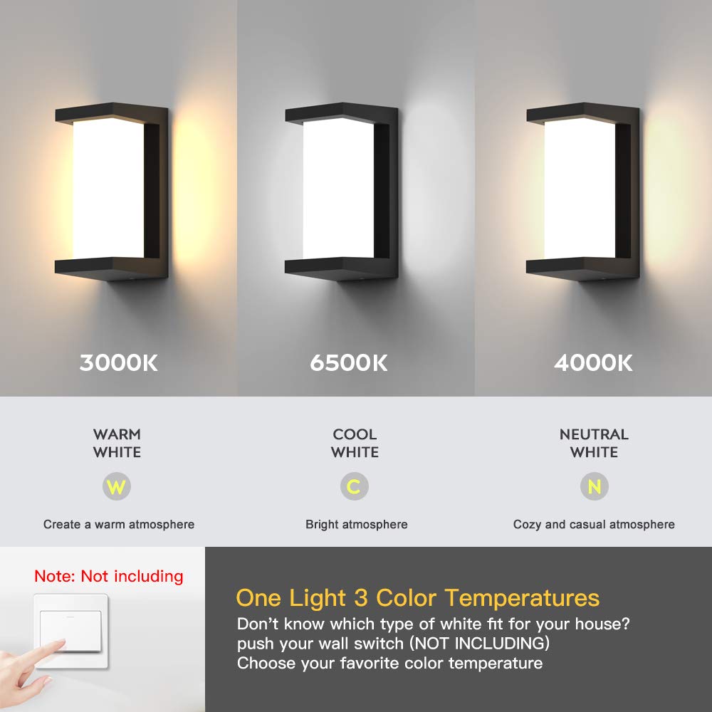 Sytmhoe 24W Led Outdoor Wall Lights, 3-Color-Changeable, Ip65 Waterproof, Matte Black,