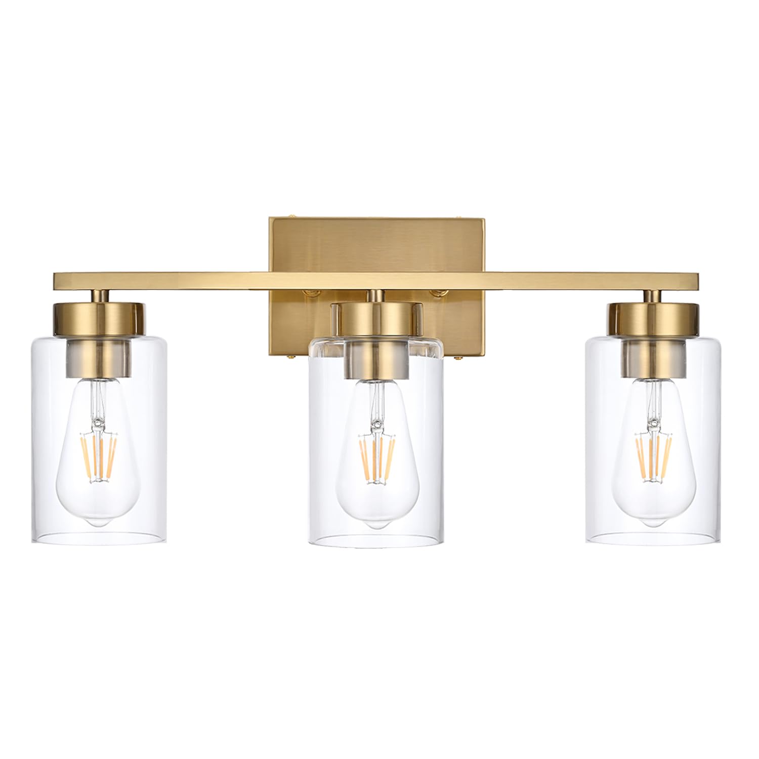 A1A9 3-Light Bathroom Vanity Light, Modern Brushed Gold Wall Lights With Clear Glass Shades, Bathroom Wall Sconce Lamp For Mirro