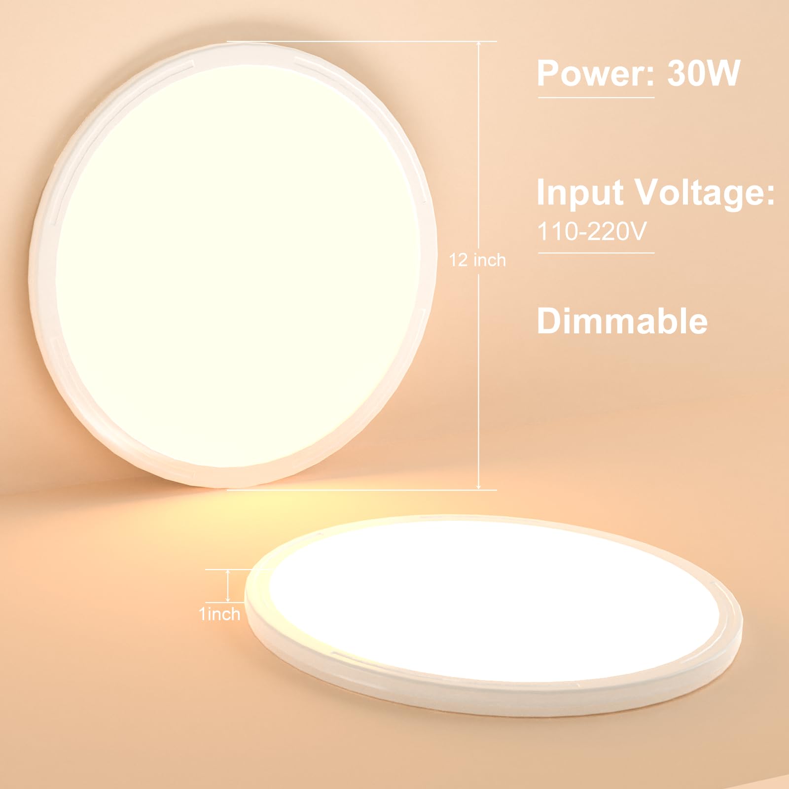 Createstar Led Light, 30W Flush Mount Ceiling Lamp Fixture 12 Inch 3500Lm, Dimmable 3000K/4500K/6000K, Ip55 Waterproof, Remote C