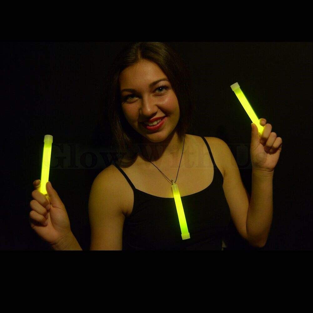 Glow Sticks Bulk Wholesale, 25 6” Industrial Grade Yellow Light Sticks. Bright Color, Glow 12-14 Hrs, Safety Glow Stick With 3-Year Shelf Life, Glowwithus Brand