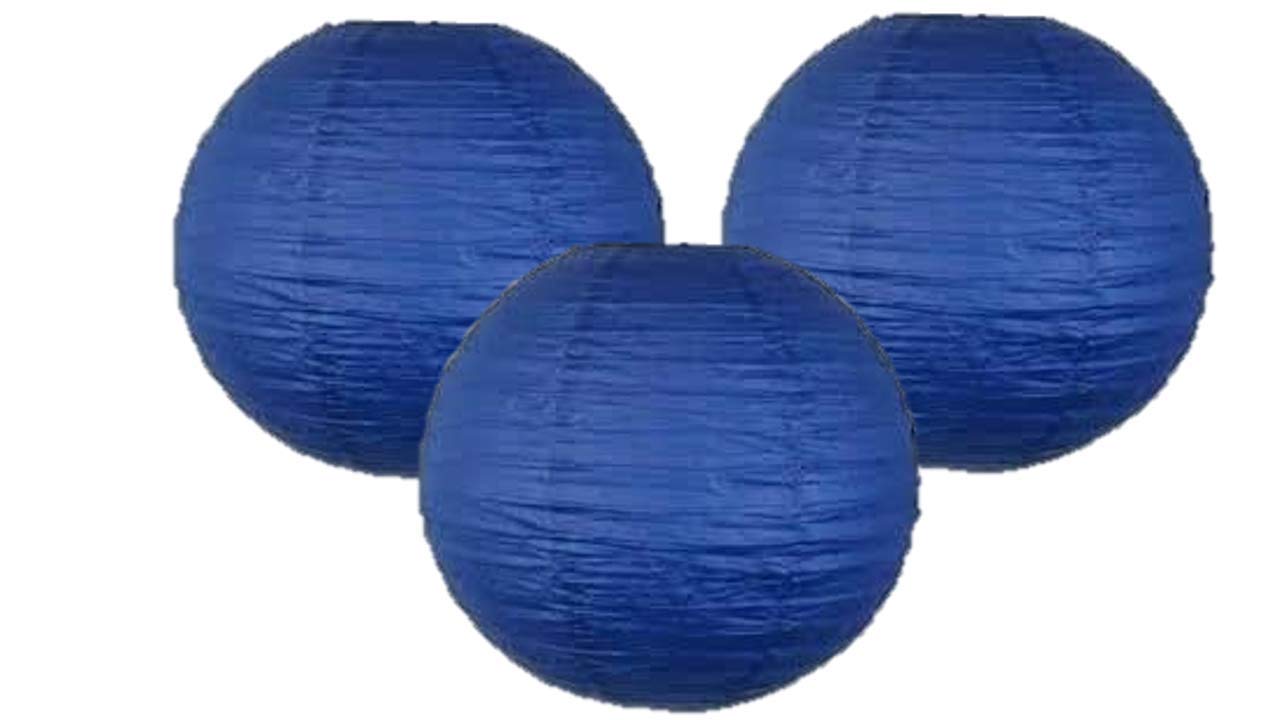 Pack of 3 Round Paper Lanterns Lamp Wedding Birthday Party Decoration (Royal Blue, 14''/35CM)