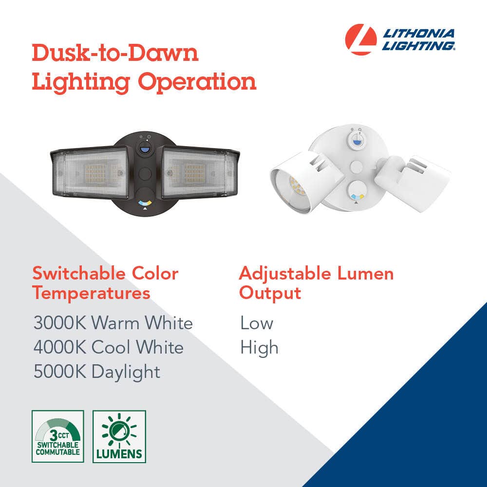 Lithonia Lighting HGX LED Outdoor Floodlight, 2-Lights, Adjustable Output, Bronze, Photocell, Model HGX LED 2SH ALO SWW2 120 PE DDB