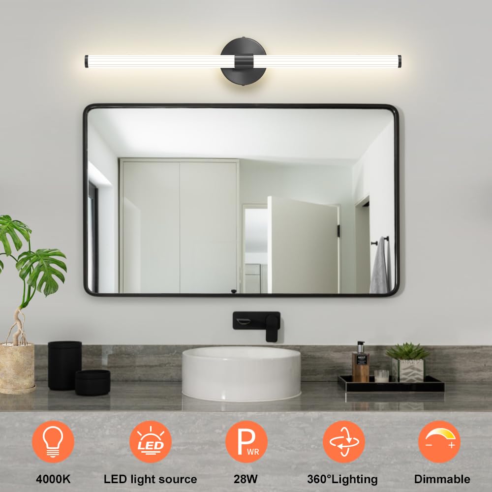 Gednbo Dimmable LED Bathroom Vanity Light Bar 4000K 31 inch Black Metal Wall Sconce Model 1738