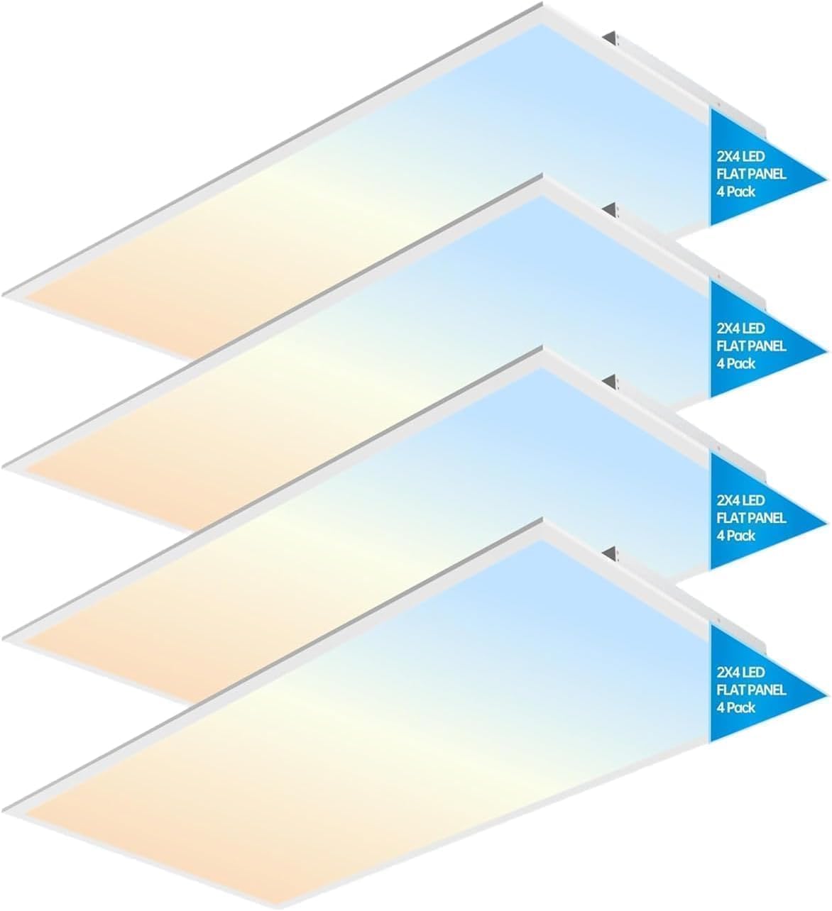 4 Pack 2x4 LED Flat Panel Light for Drop Ceiling  9360lm Selectable 30W/40W/50W/60W/72W  Color Temperature 3000K/3500K/4000K/5000K/6500K  0-10V Dimmable  120-277V  ETL DLC
