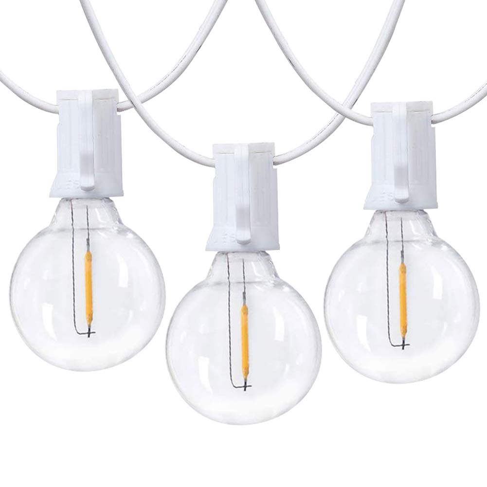 Couah 25Ft LED String Lights, G40 Clear Globe Bulbs, Shatterproof, White Wire, Indoor/Outdoor Use