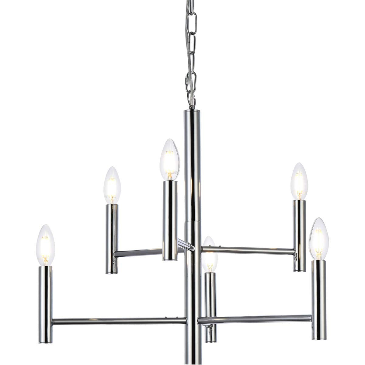 Living District Carmella 6-Light Mid-Century Metal Pendant in Chrome