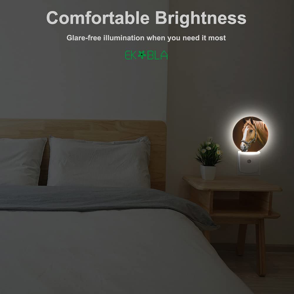 Ekobla Watercolor Horse Night Light Brown Horse Wild Life Animal Night Lights Plug Into Wall Home Auto Sensor Led Dusk To Dawn L
