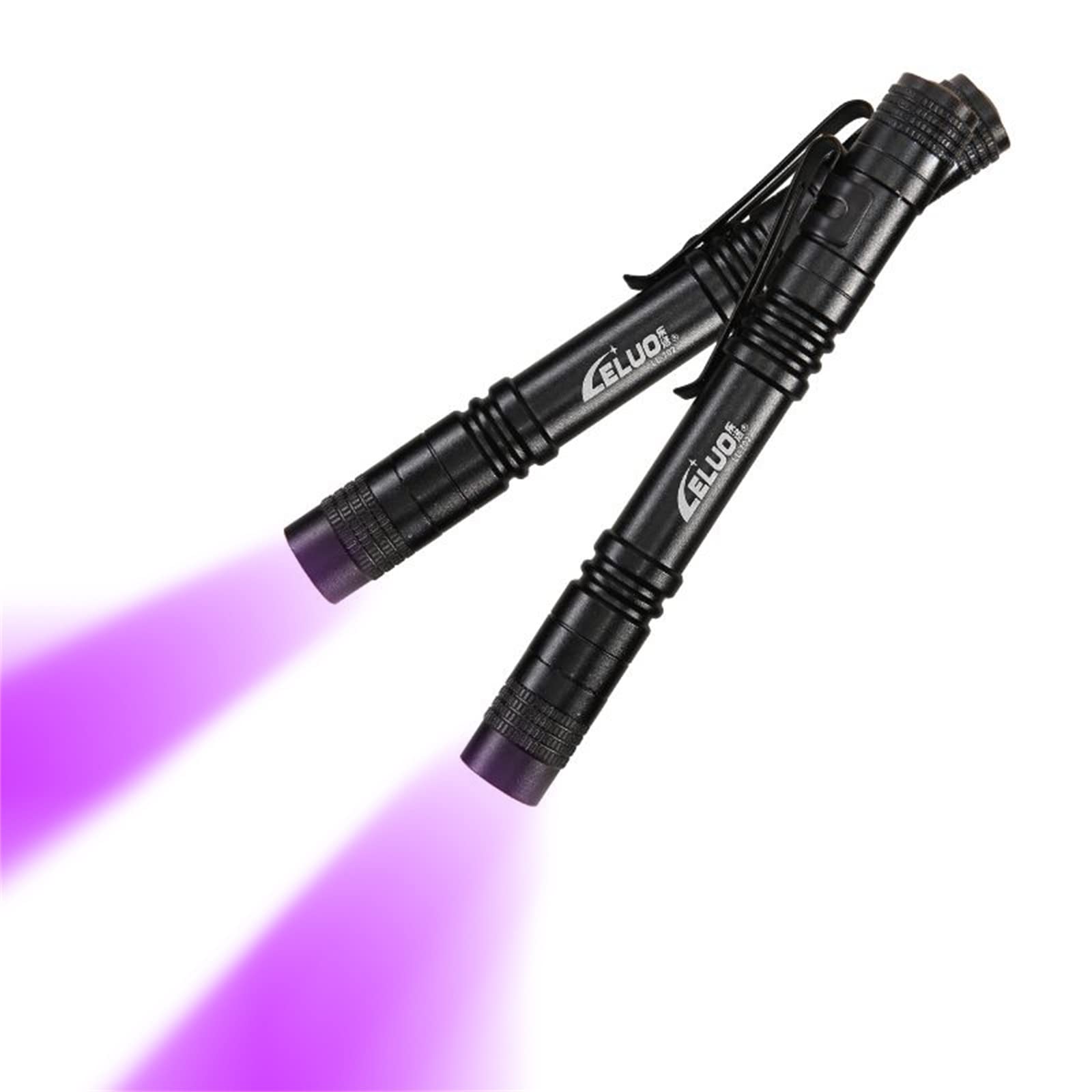 LELUOHQ UV Penlight Flashlight 2 Pack, Mini LED Tactical Torch, High Lumens, Aluminum, Purple Light