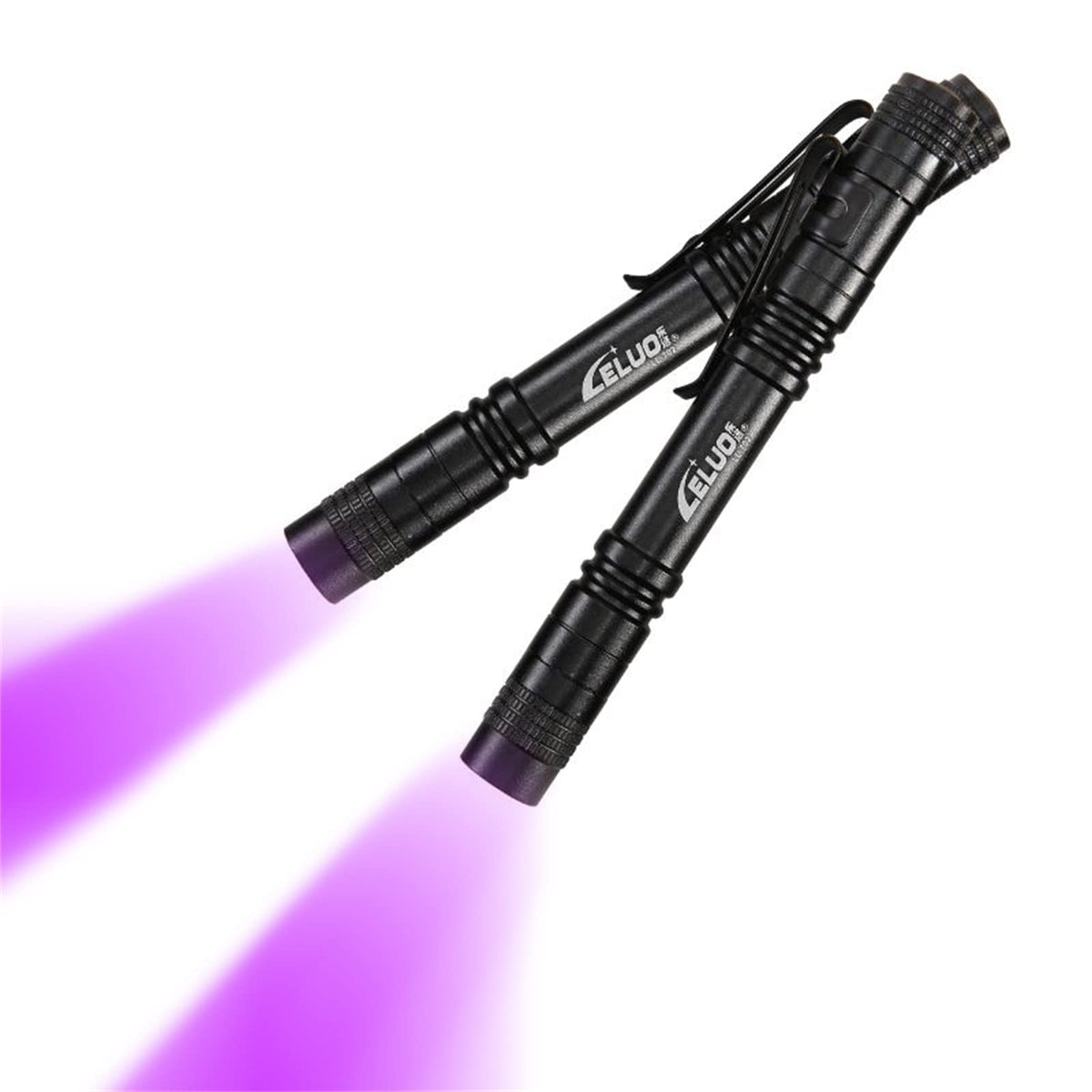 Leluohq 2 Pack Uv Penlight Flashlight With Clip,Mini Led Handheld Tactical Pocket Torch With High Lumens,Blacklight Detector For Money Detector,Pet Urine,Pet Stains And Bed Bug