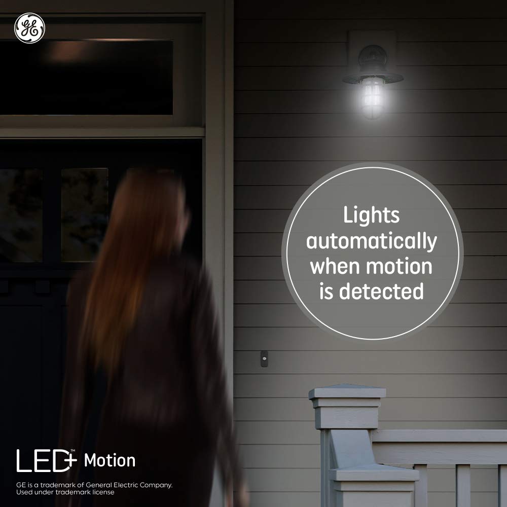 GE LED+ Motion Sensor PAR38 Outdoor Floodlights, Warm White, 3 Pack, Plastic