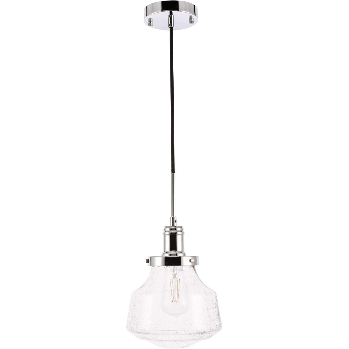 Living District Modern Chrome Pendant Light With Clear Seeded Glass, 8&quot;W X 10&quot;H