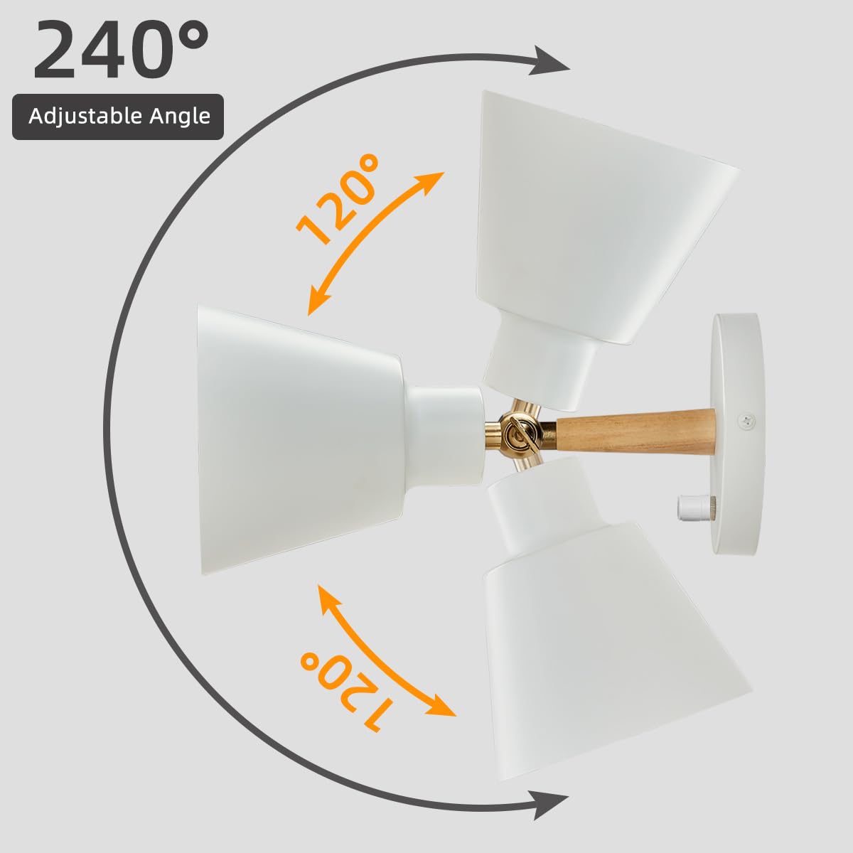 ClanKin White Wall Sconces - Adjustable Bedside Lamp Set of 2, Stainless Steel, On-Off Switch, Model 8001