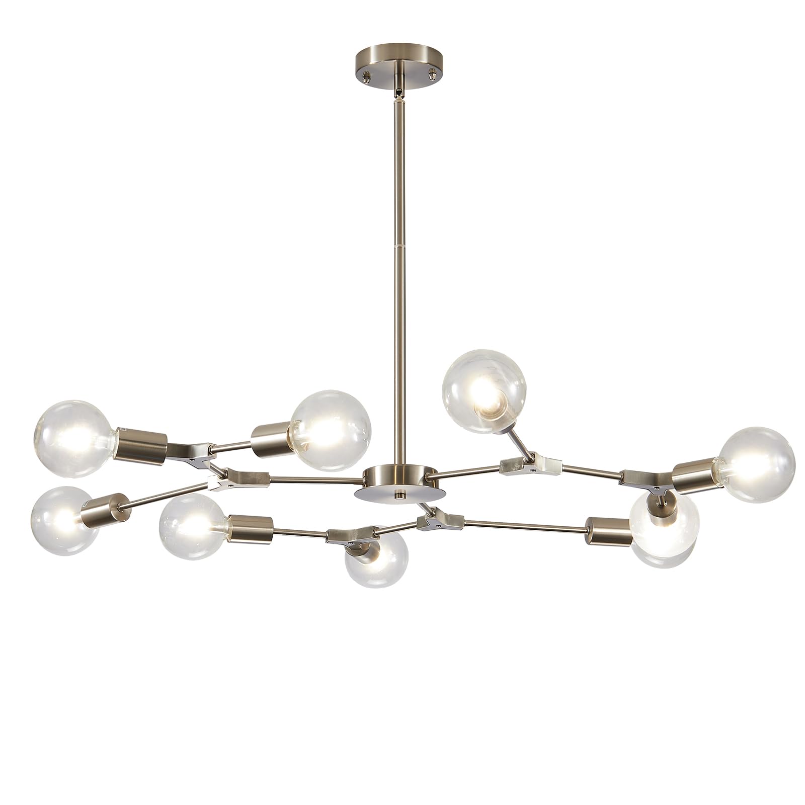 KCO Lighting Sputnik Chandelier 9-Light Sand Nickel Semi Flush Mount Ceiling Light Adjustable Modern Silver Sputnik Pendant Ligh