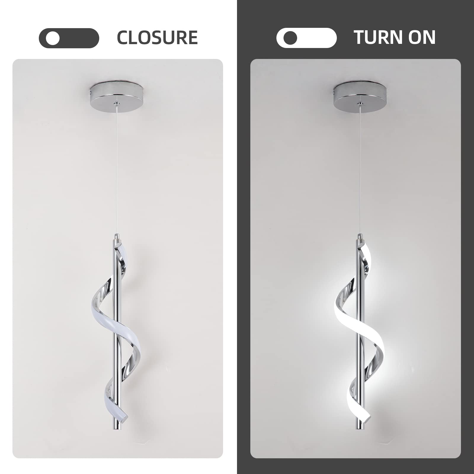 Caneoe Modern Led Pendant Light Fixture, 5500K Cool White Spiral Integrated Led Hanging Lamp, Adjustable Height Island Light Fix