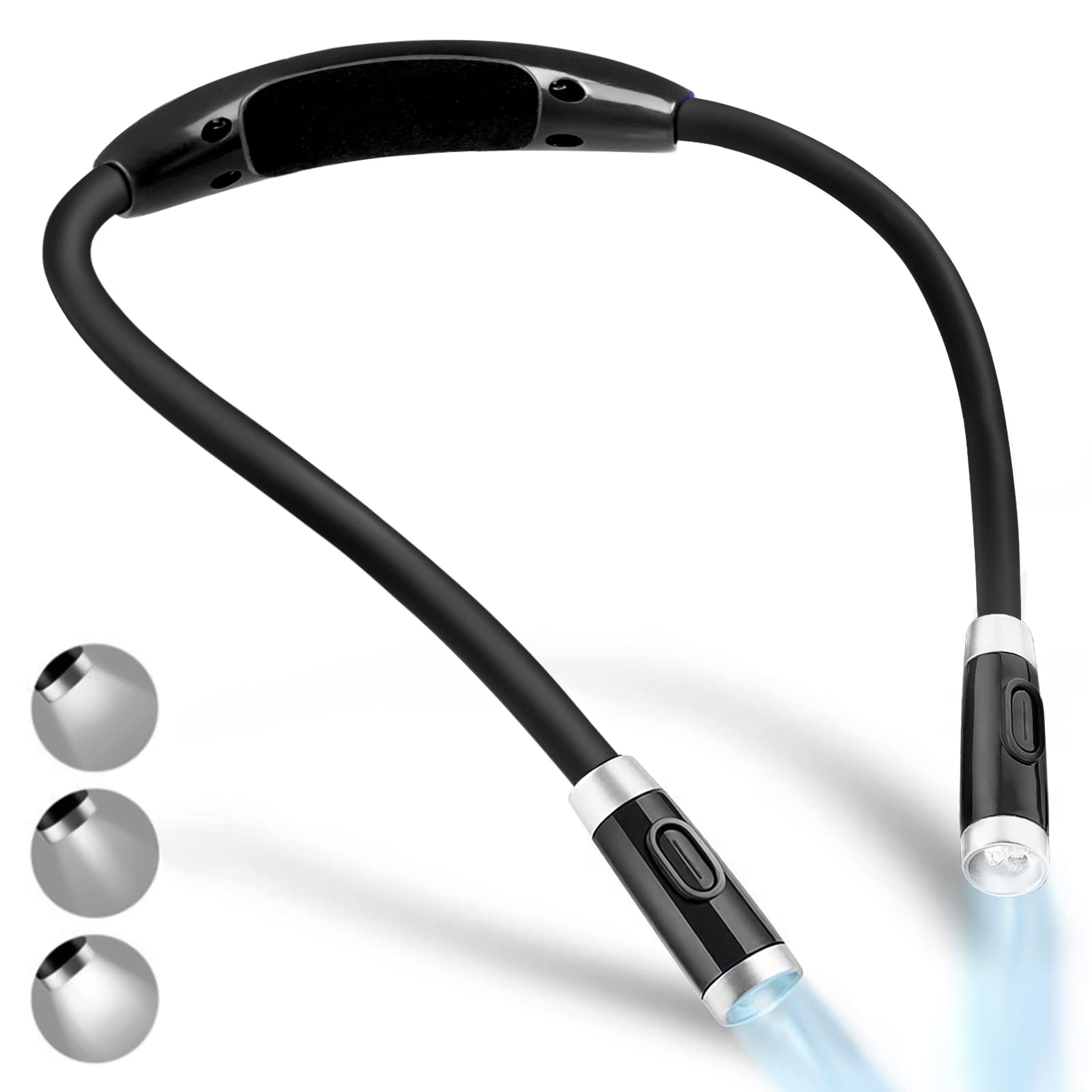 Vekkia Rechargeable LED Neck Reading Light, 3 Brightness Levels, Flexible Silicone Arms, 10.2 x 5.5 x 1.3 in, Black, Model 4