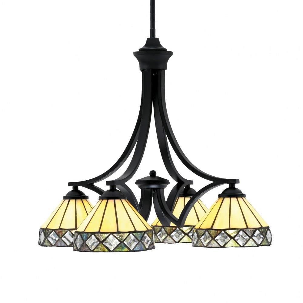 Toltec Lighting 568-MB-9405 Zilo - 4 Light Downlight Chandelier-19.25 Inches Tall and 22 Inches Wide, Finish Color: Matte Black, Glass Color: Diamond Peak Art
