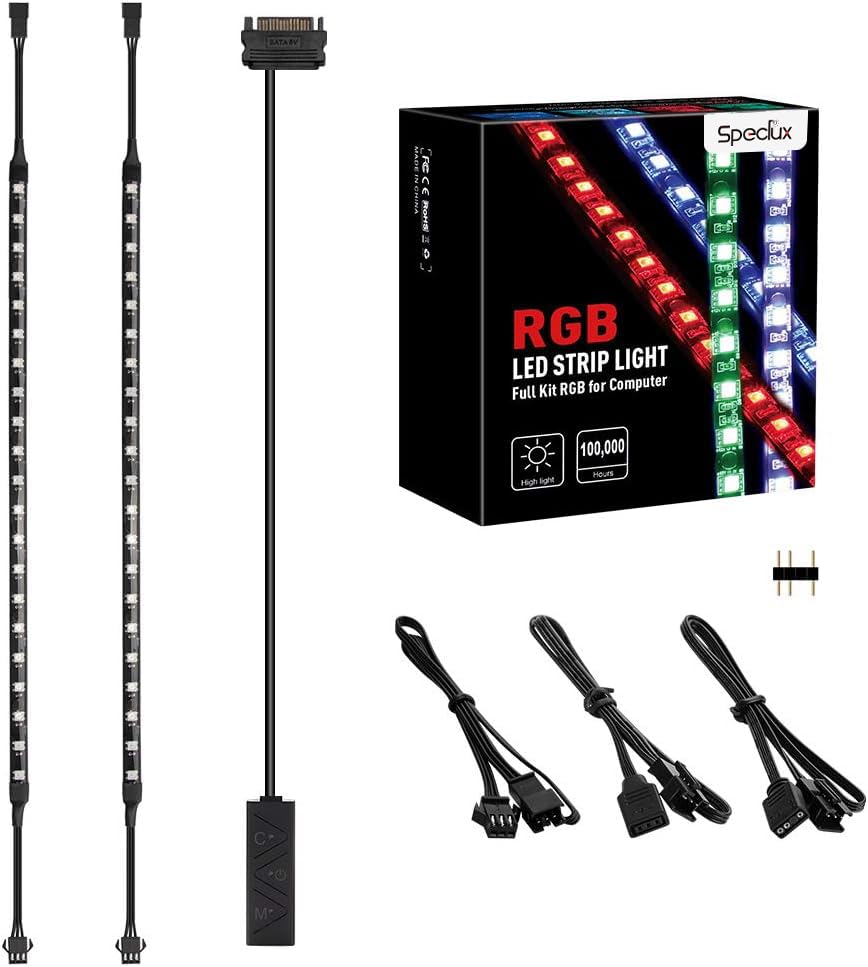 Speclux Addressable RGB LED Strip Lights Kit - 2PCS 42LEDs, 5V 3-Pin, Rainbow Color, Magnetic PC Case Lighting, Model P-MCS002-US