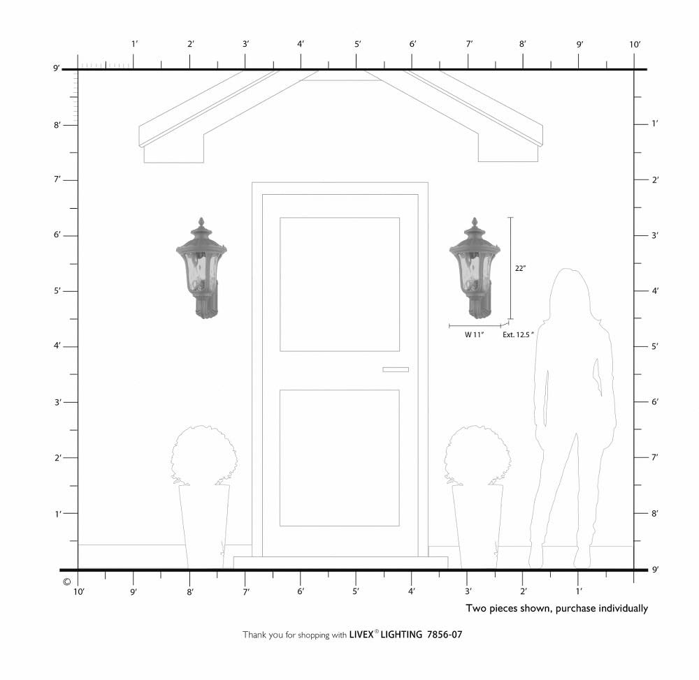 Livex Lighting Oxford 3 Light Outdoor Wall Lantern, Aluminum, 11inW x 22inH, Bronze, Model 7856-07