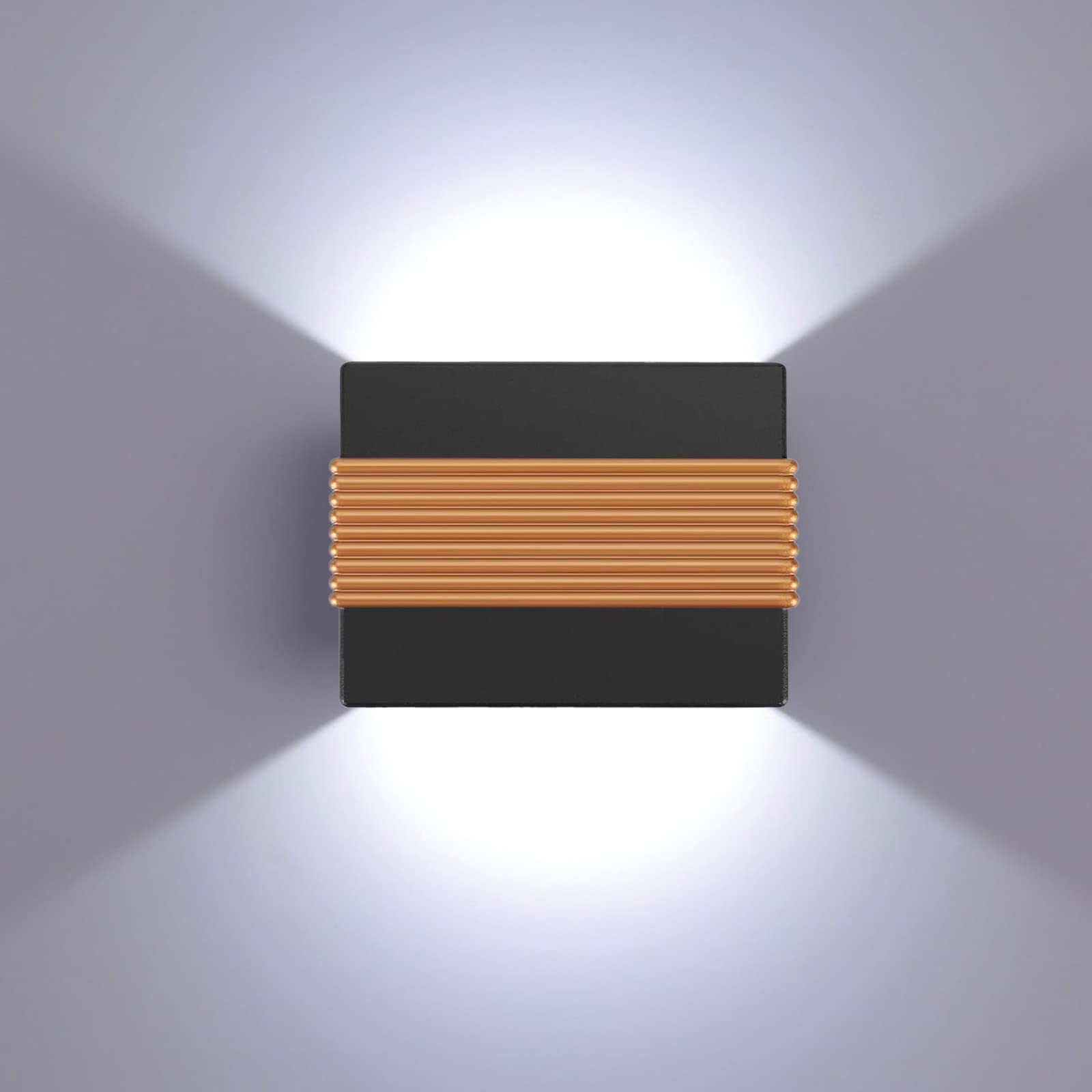 Kawell LED Wall Sconces 10W Up Down Lighting Fixtures, Aluminum, Black & Golden 6000K, Model 33-AU395-BG-CW(US)