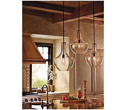 Kichler Everly 19.75 Kitchen Bell Pendant In Olde Bronze, 1-Light Clear Glass Pendant Light, (19.75 H X 13.75 W), 42046Oz