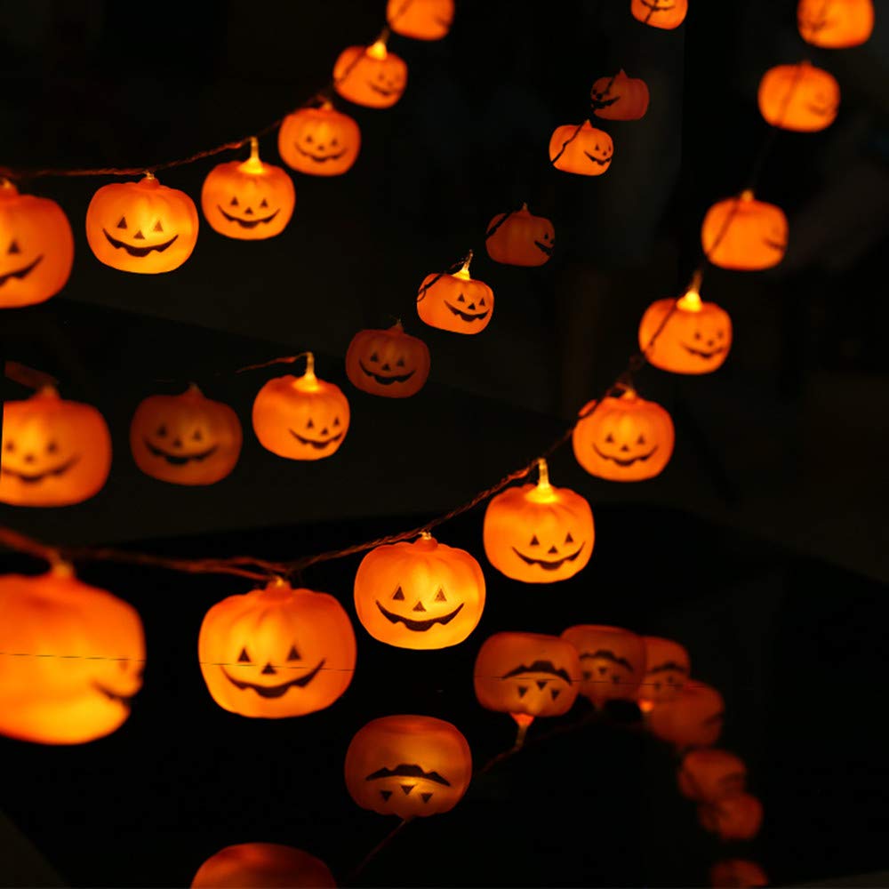 MILEXING LED Pumpkin String Lights, 20 Warm White Lights, 9.8ft, 2 Modes Steady/Flickering, Outdoor Holiday Decor, Model NG10