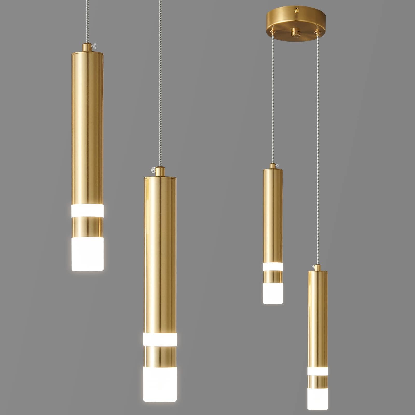 Liangmh Modern Pendant Light Kitchen Fixture Dimmable Led Gold Mini Pendant Lighting Fo Kitchen Island Bedroom Bedside Table Small Pendant Lights (2-Light)