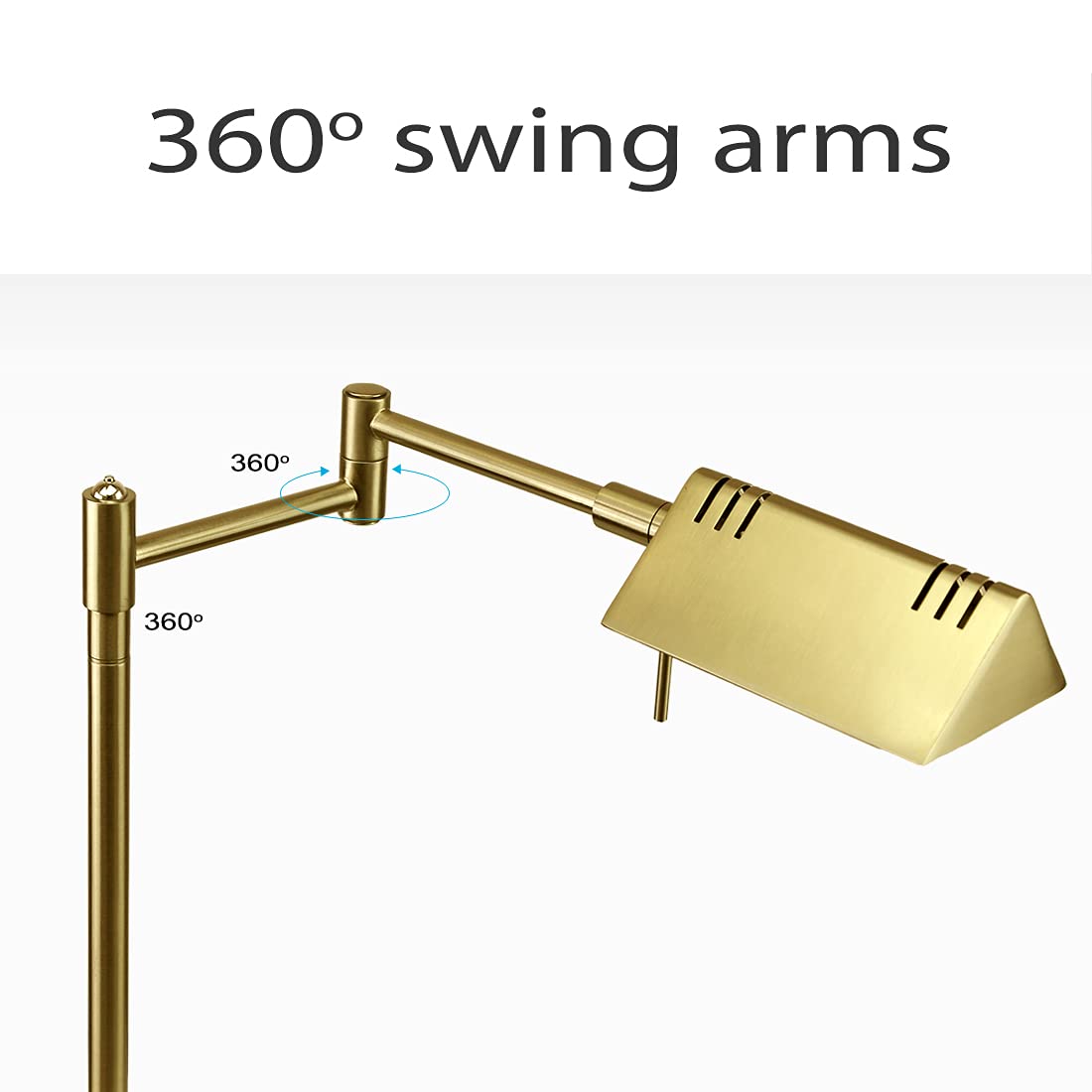 O'Bright LED Pharmacy Table Lamp, 12W Dimming, Antique Brass, Model OB-DL05D-GD, 360° Swing Arms, Ideal for Desk & Reading