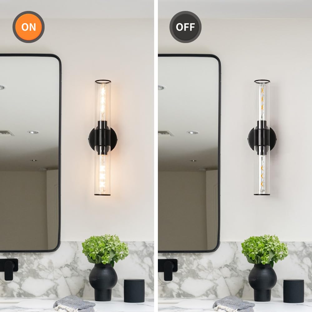 Matte Black Bathroom Sconces Wall Lighting, 2 Light Hardwired Bathroom Vanity Light, Modern Wall Sconce Set Of Two, Wall Mounted